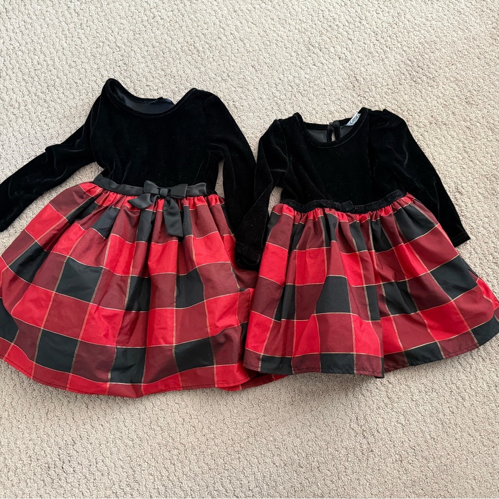 Black and Red matching sister Plaid Dresses